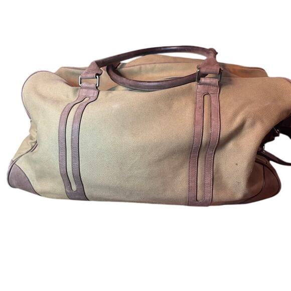 Saari Duffle Bag Madras Weekend Luggage Gym Military Green Brown Canvas Leather - Picture 4 of 12